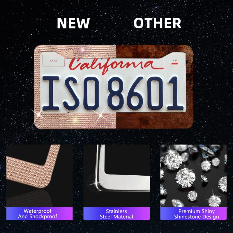JINGSEN 25PCS Bling Car Parts Set  Car Parts Set Female Plug Universal 15 Inch  Shiny License Plate Frame  Center Console Cover and Rearview Mirror Set and Other Car Accessories(Champ) - Image 3